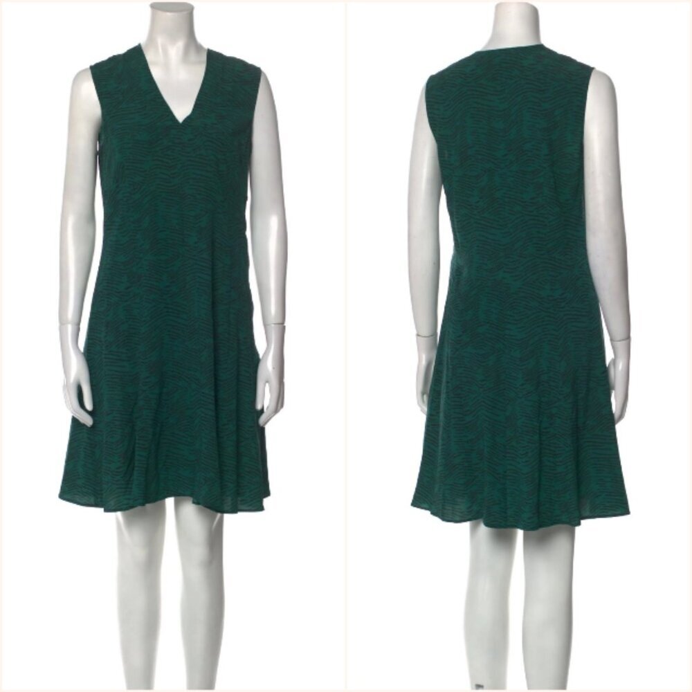 Derek Lam Abstract Print Sleeveless Silk‎ Dress Teal Green Size 6